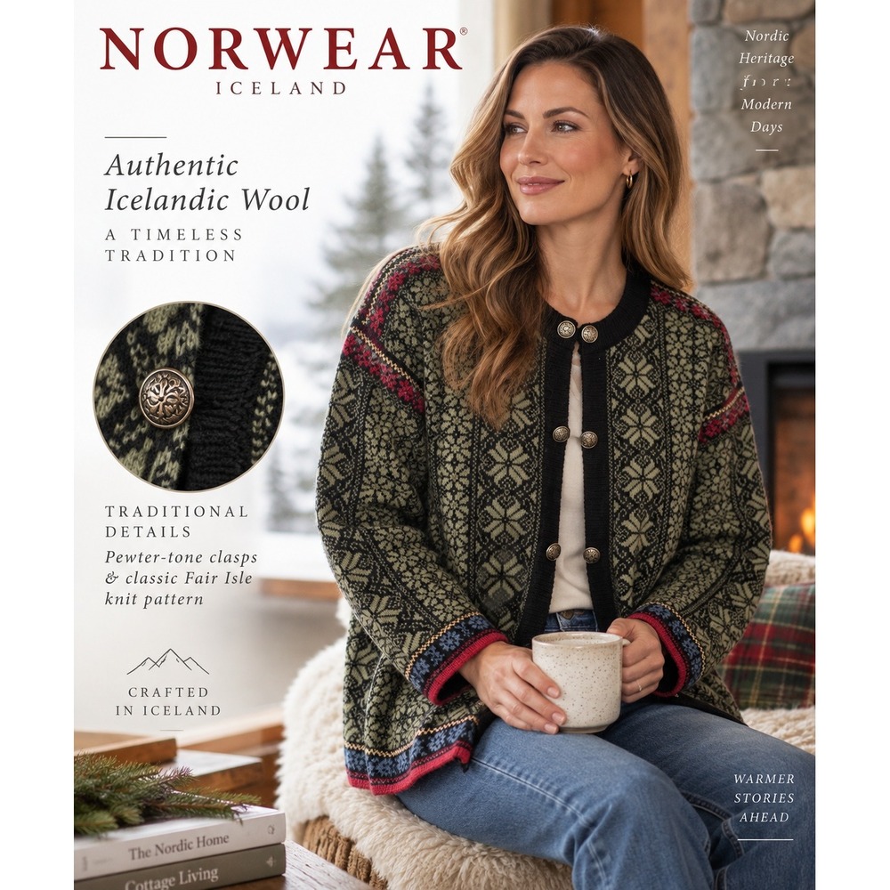 Norwear Cardigan Sweater Womens Size S Olive Green Nordic Wool Pewter Clasp